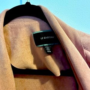 Blush, rose coloured suede-like, open jacket.